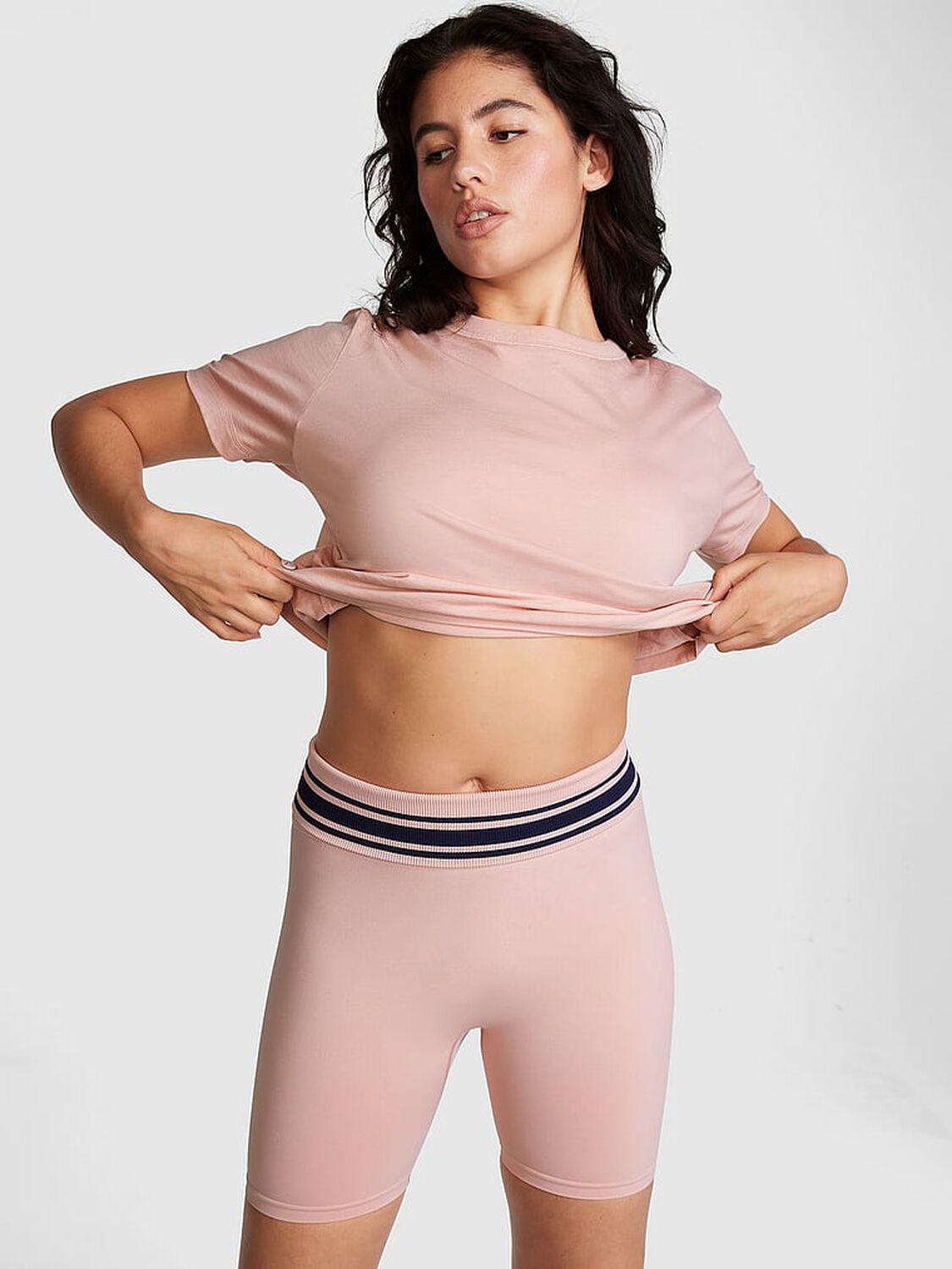 vs Pink PINK Flip It Seamless Foldover Bike Shorts Wanna Be Pink 1 of 4 