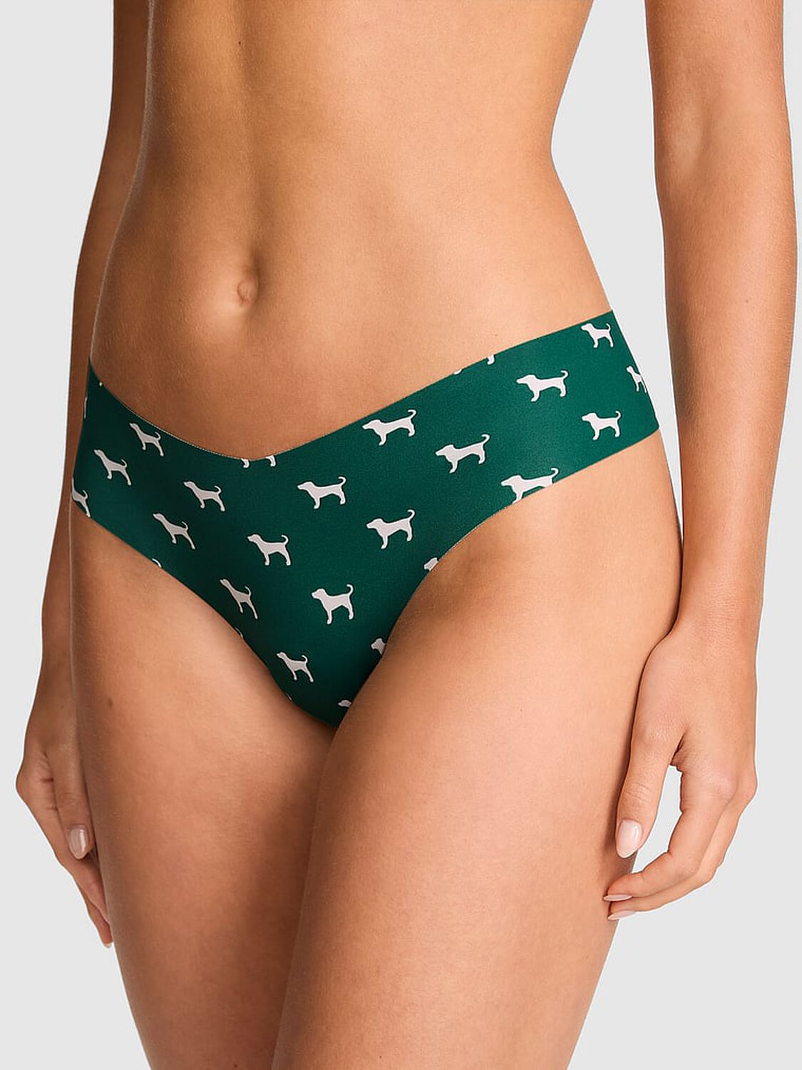 vs Pink No-Show Thong Panty Dk Garden Dog 1 of 3 