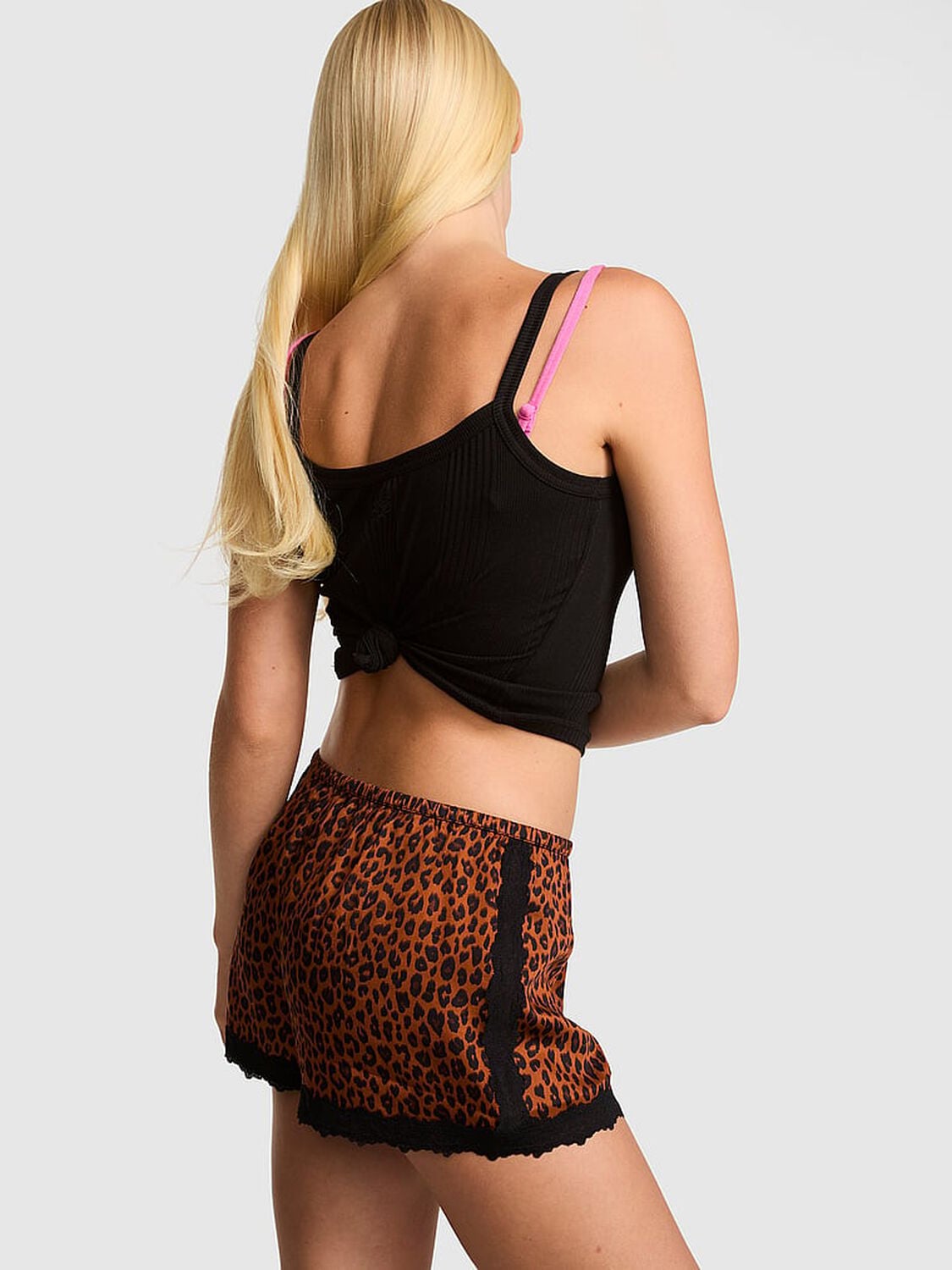 vs Pink Silky Lace-Trim Boxy Pajama Shorts Leopard Print 2 of 4 