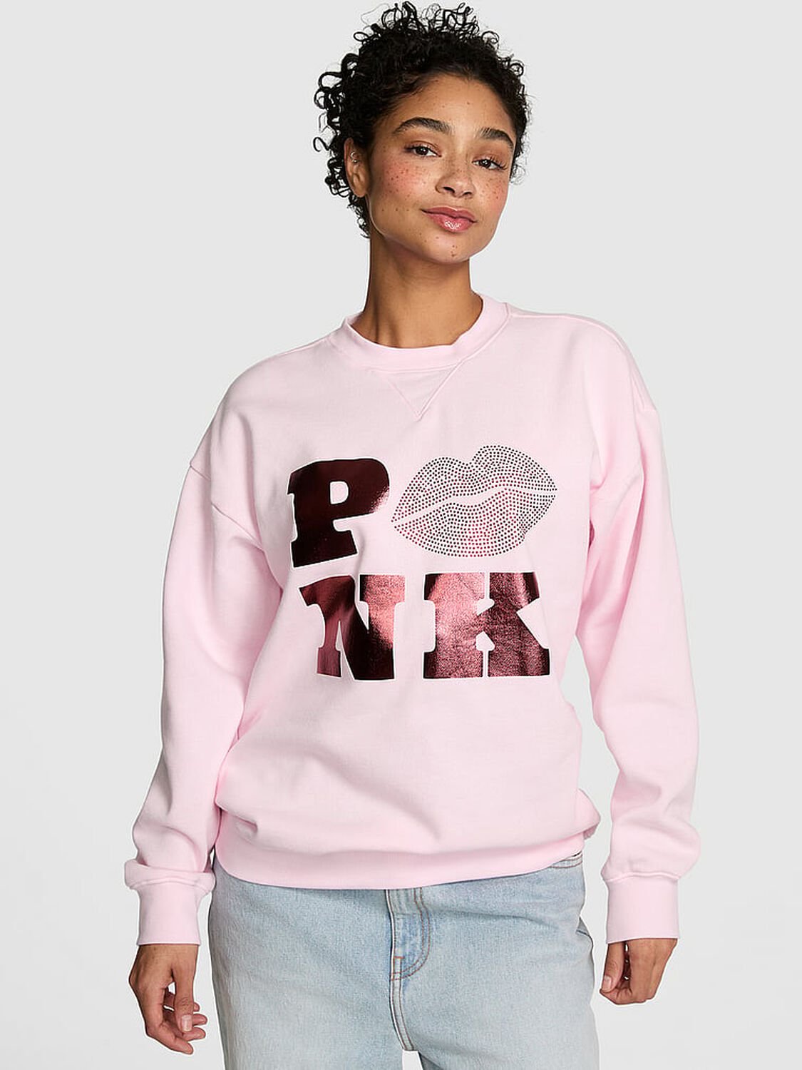 vs Pink Campus Fleece&trade; Oversized Crew Sweatshirt Pink Tulip Vday 1 of 3 