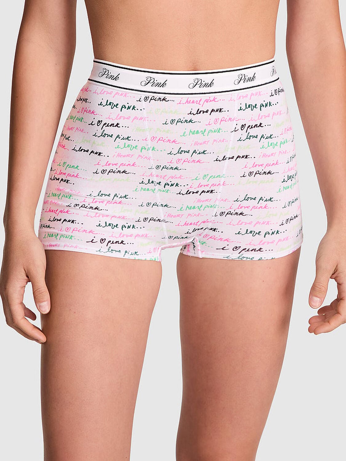 pink Pink Logo Cotton High-Waist Boyshort Panty White Script Print 1 of 4 