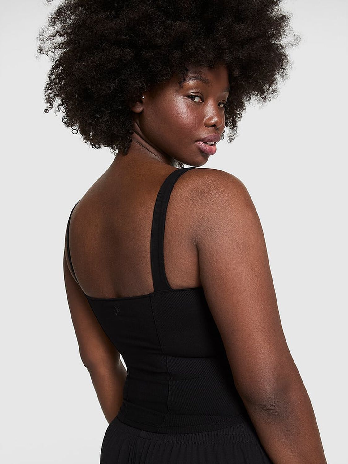 vs Pink All-Day Soft Ribbed Lace-Up Corset Top Pure Black 2 of 3 