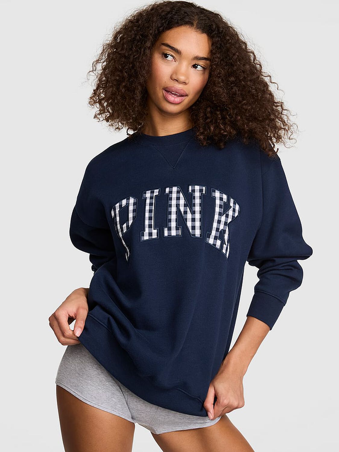 vs Pink Campus Fleece&trade; Oversized Crew Sweatshirt Noir Navy 1 of 3 