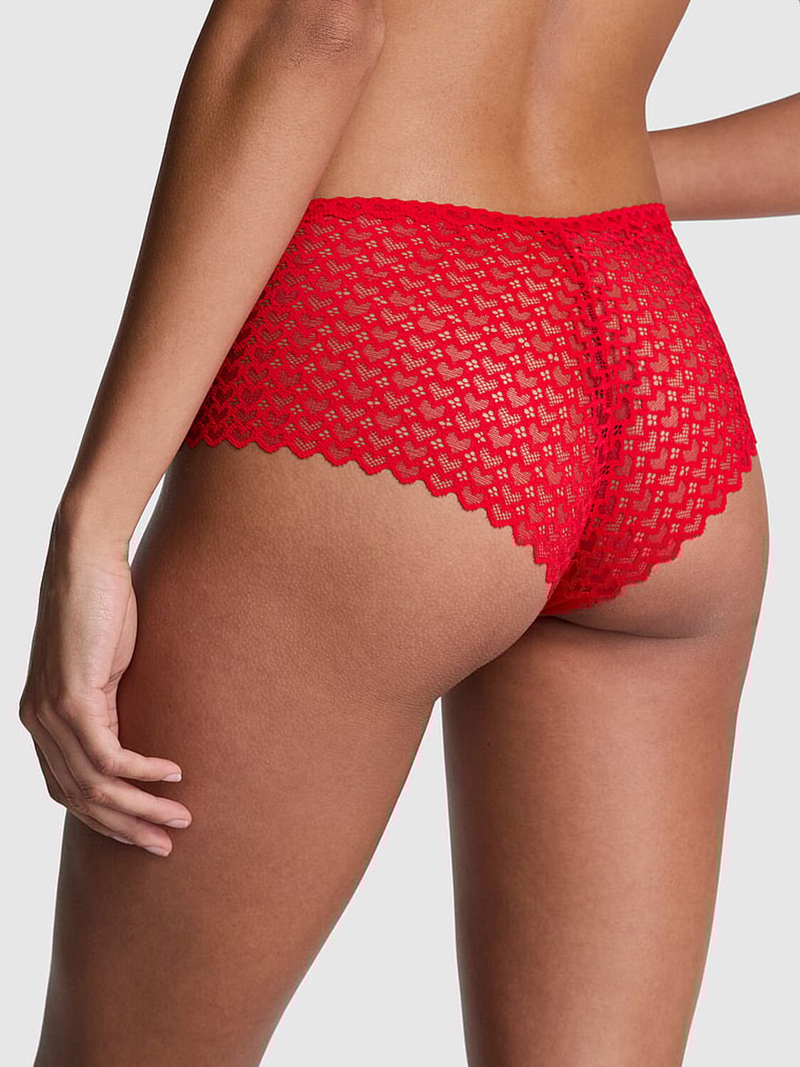 vs Pink No-Show Heart Lace Cheeky Panty Bright Vermillion 2 of 2 