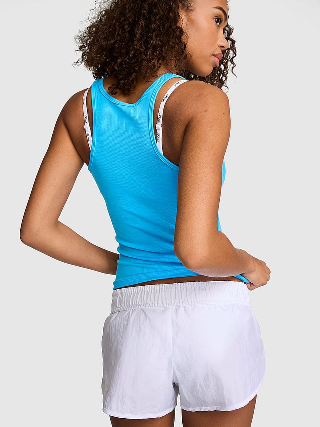 vs Pink Relaxed Rib Boyfriend Tank Top Capri Blue 2 of 3 