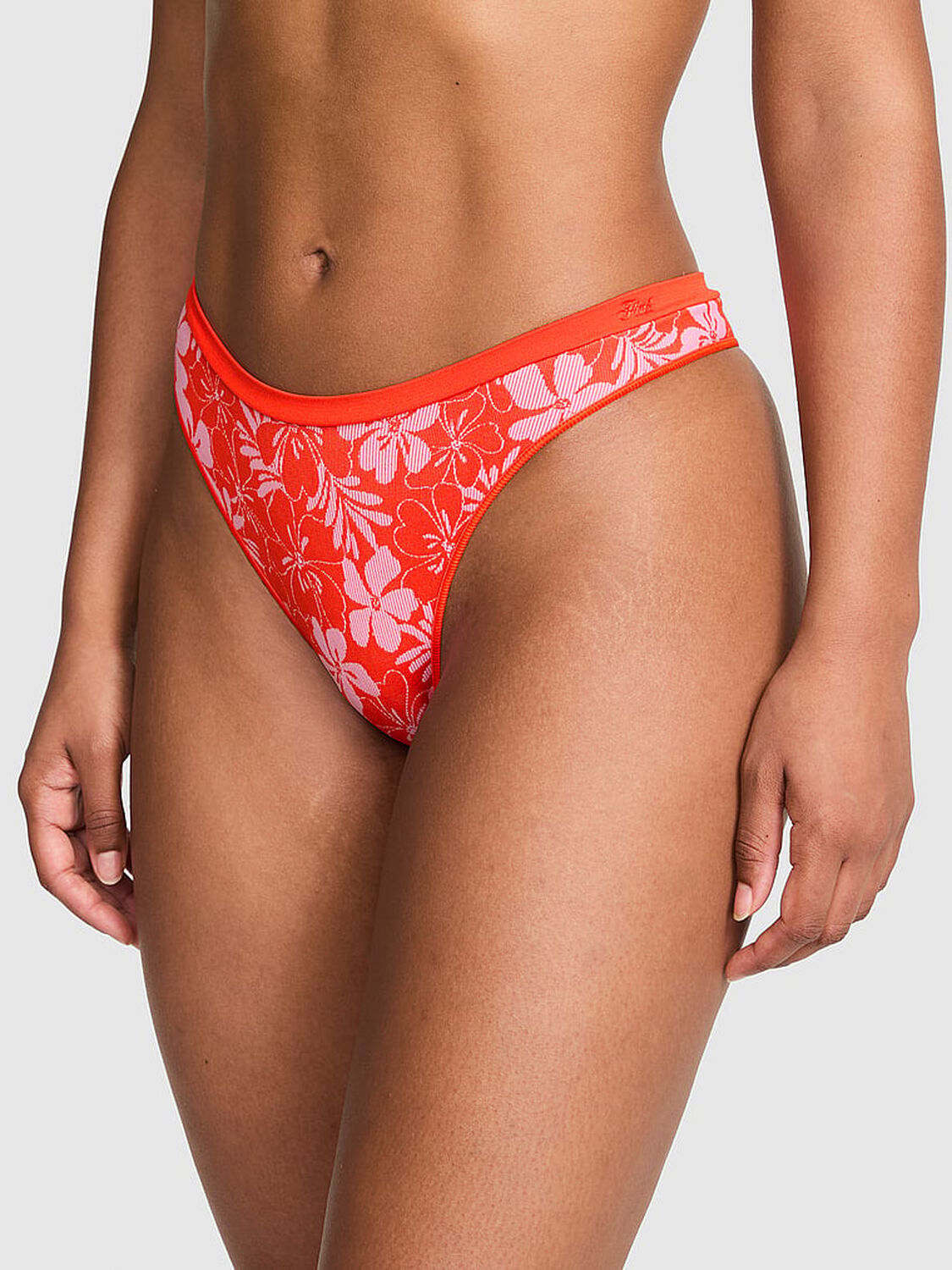 vs Pink Seamless High-Leg Thong Panty Guard Red Hibiscus Print 1 of 3 
