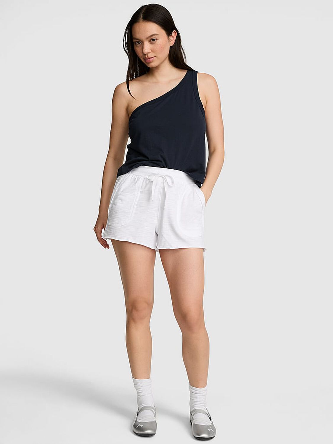 vs Pink Lightweight Lounge A-Line Shorts Vs White 1 of 3 