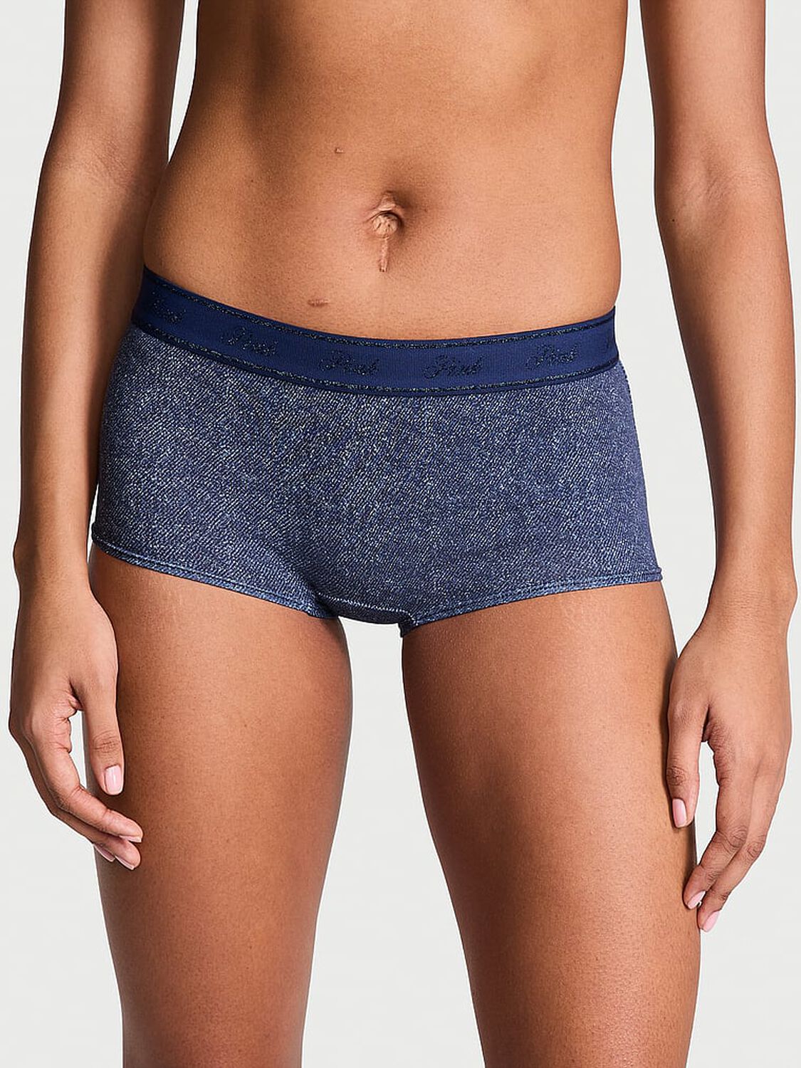 vs Pink Logo Cotton Boyshort Panty Dark Blue Denim Wash 1 of 3 