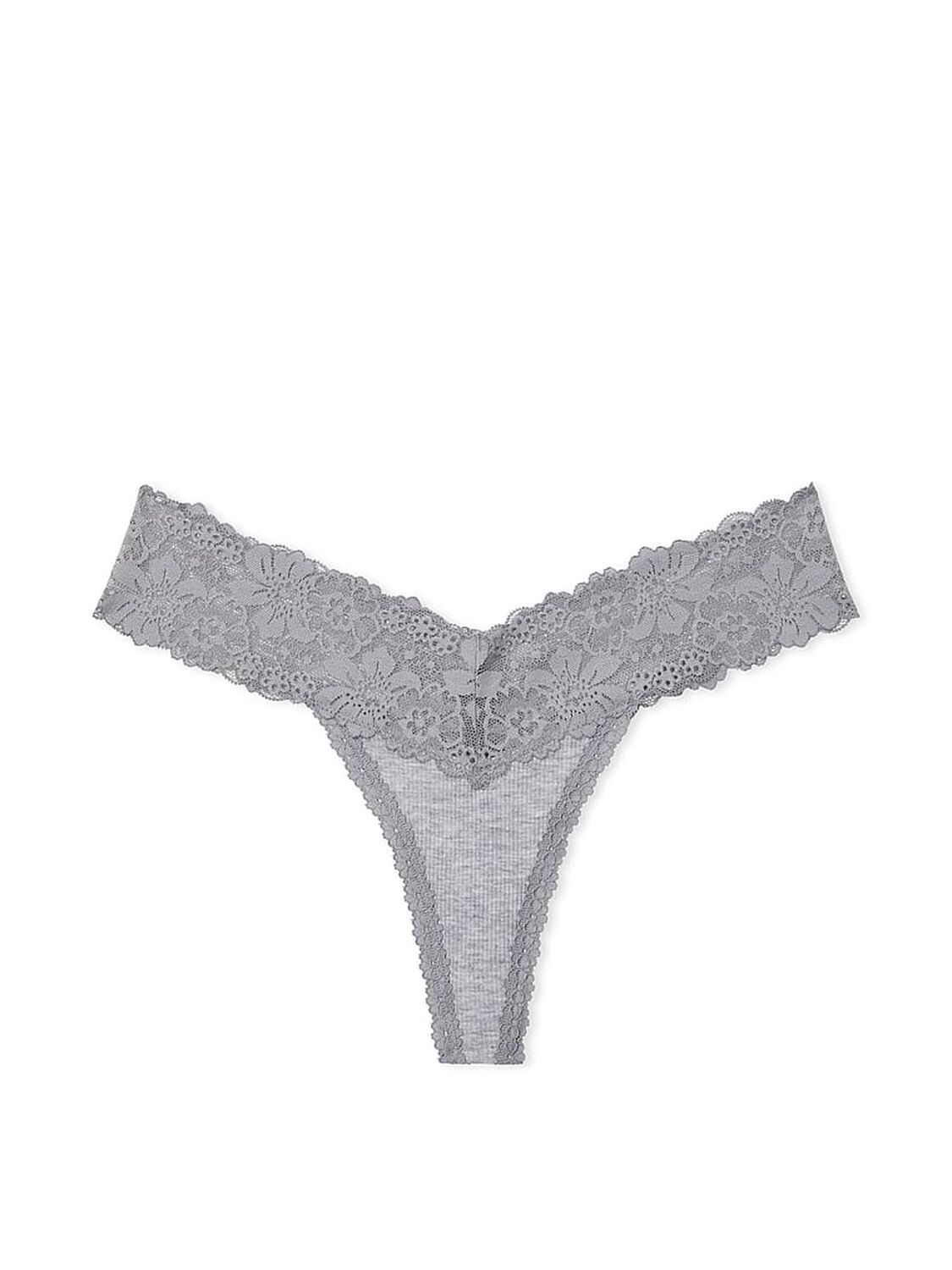 pink Pink Wink Lace-Trim Thong Panty Medium Heather Grey 4 of 4 