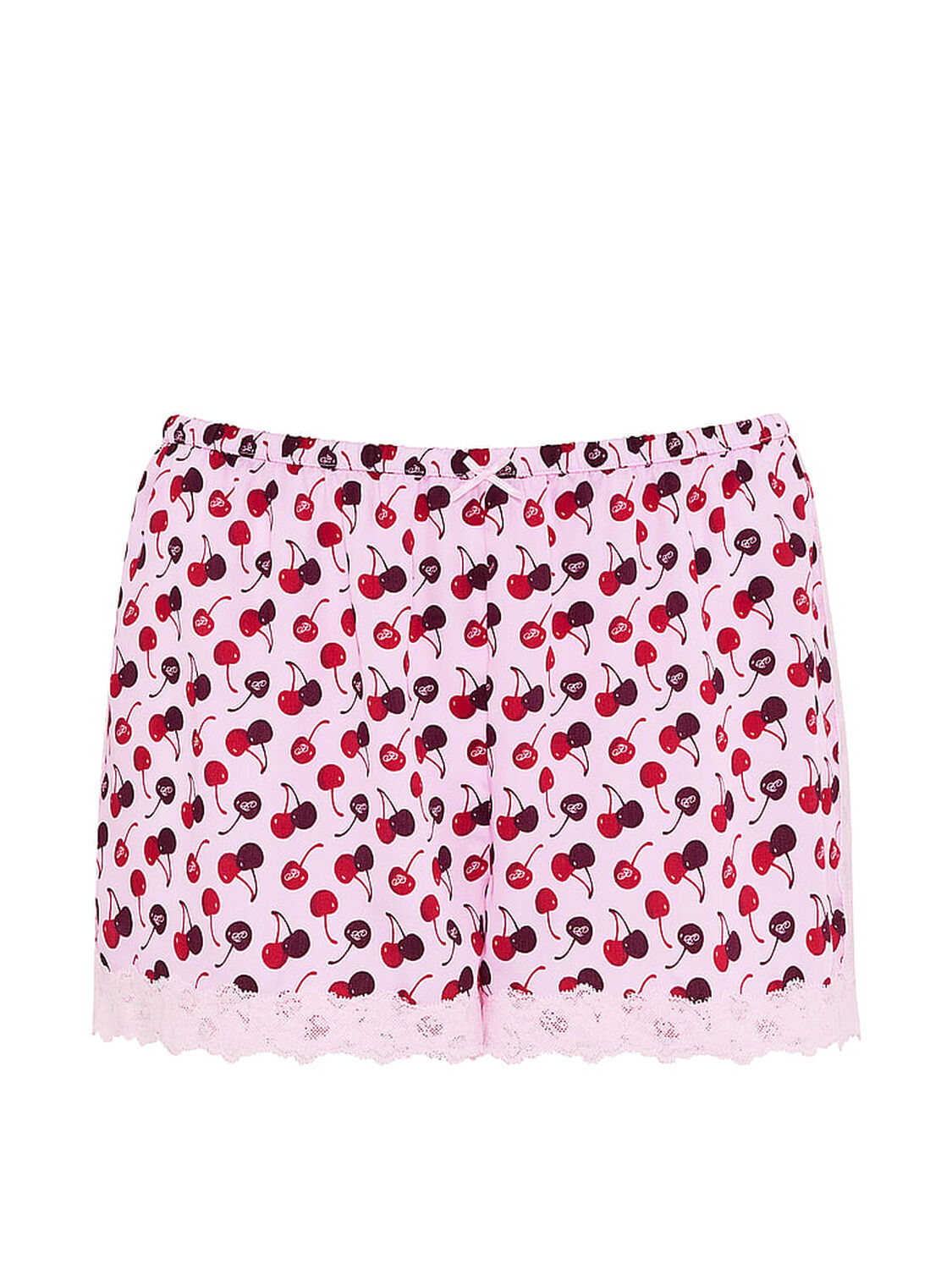 vs Pink Silky Lace-Trim Boxy Pajama Shorts Pink Tulip With Cherry Print 3 of 3 