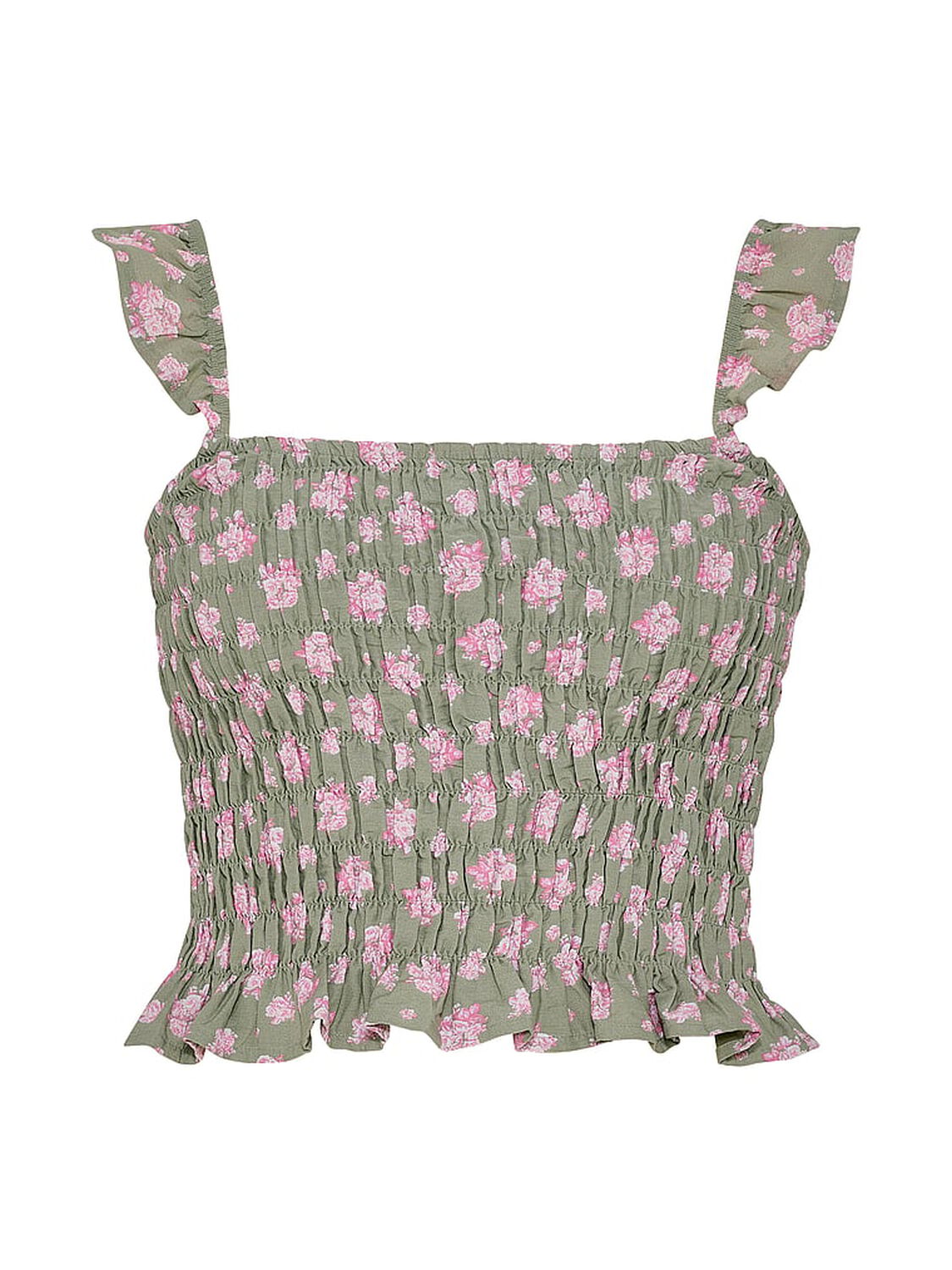 vs Pink Flirty Fit Smocked Tank Top Slate Green Floral 3 of 3 