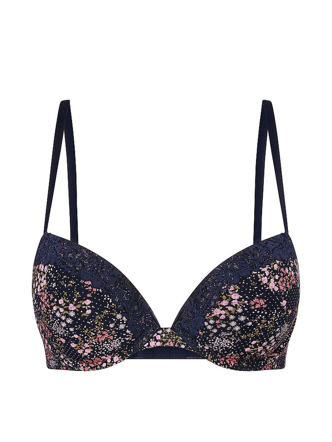 vs Pink Wear Everywhere Wear Everywhere&trade; Super Push-Up Bra Noir Navy Floral 3 of 3 