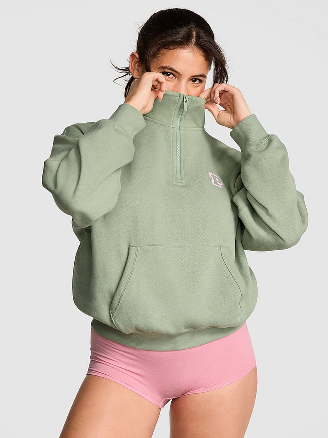 vs Pink Ivy Fleece Quarter-Zip Sweatshirt Green Garden 3 of 3 