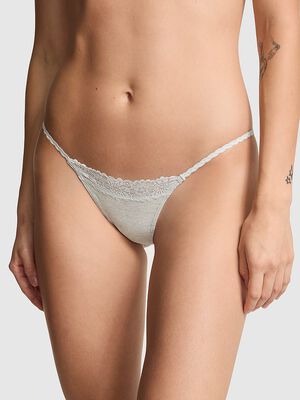 Cotton Lace-Trim Micro Thong Panty