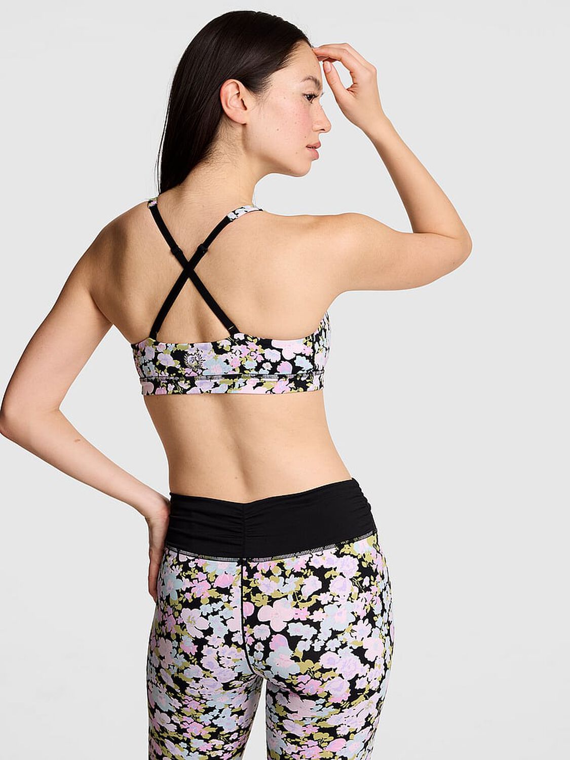vs Pink PINK Relay&trade; Criss-Cross Plunge Sports Bra Floral Print 2 of 3 