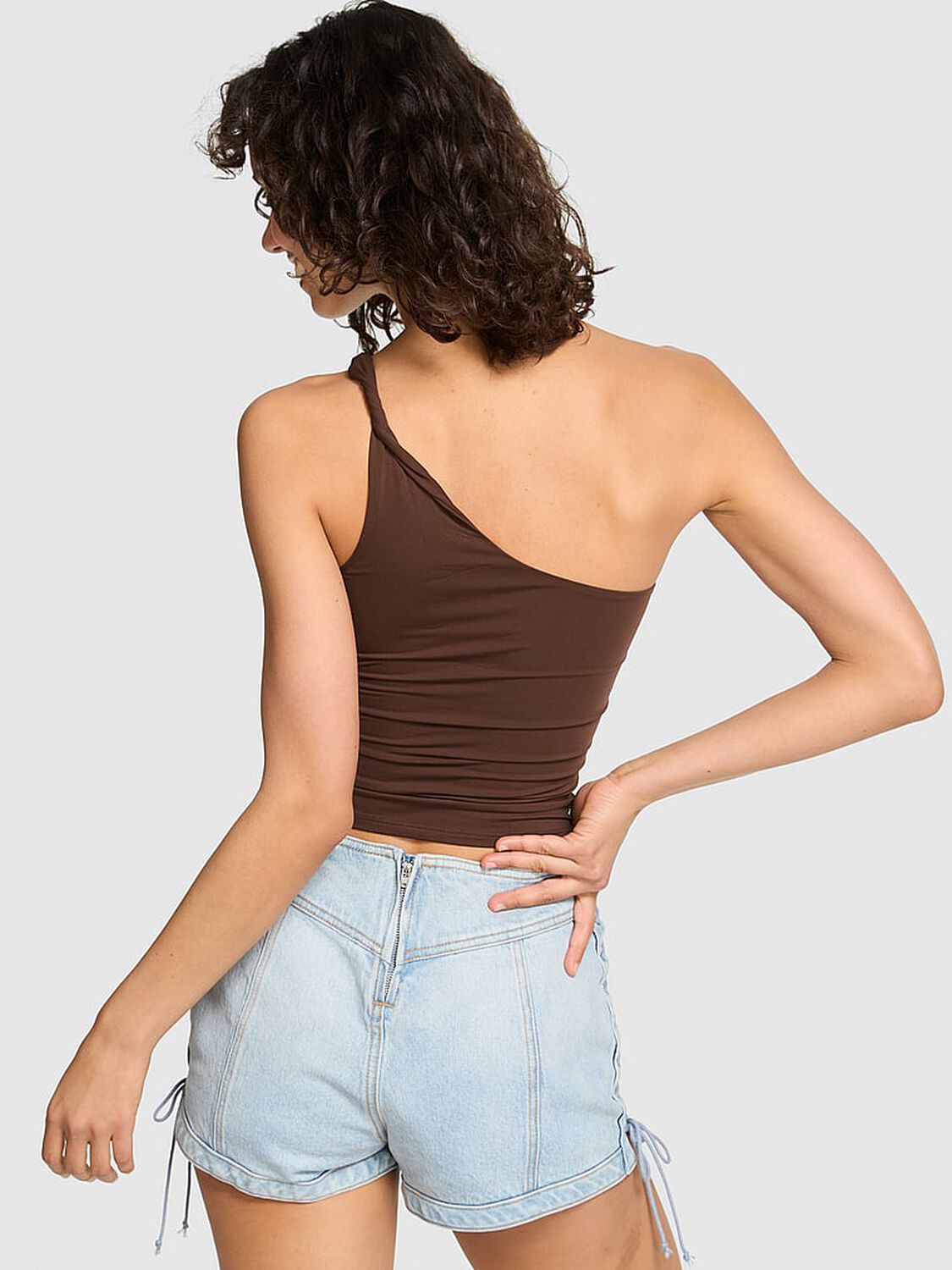 vs Pink Base Stretch Twisted One-Shoulder Tank Top Ganache 2 of 3 