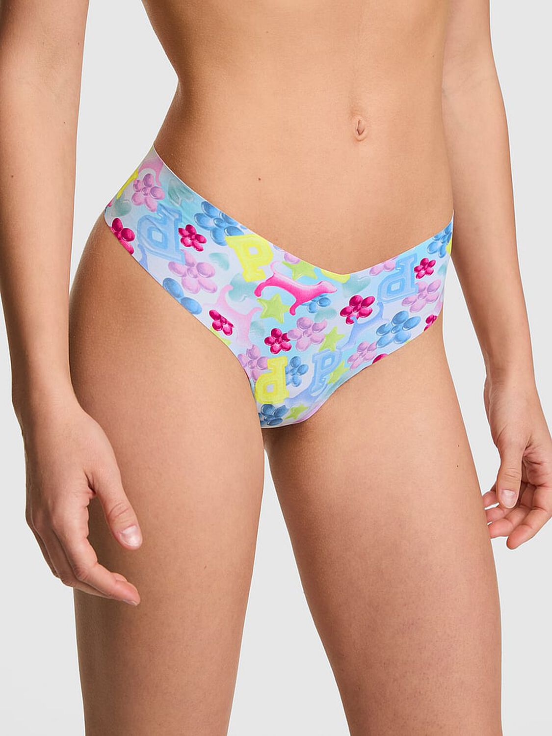 vs Pink No-Show Thong Panty Blue Jellies Print 1 of 3 