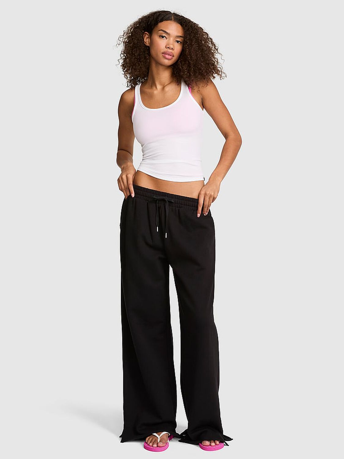 vs Pink Campus Fleece&trade; Wide-Leg Split-Hem Sweatpants Pure Black 1 of 3 