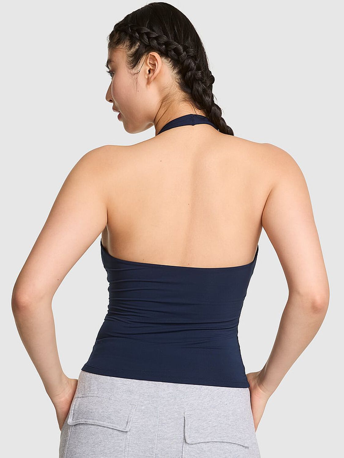 vs Pink Base Stretch Halter Tank Top Noir Navy 2 of 3 