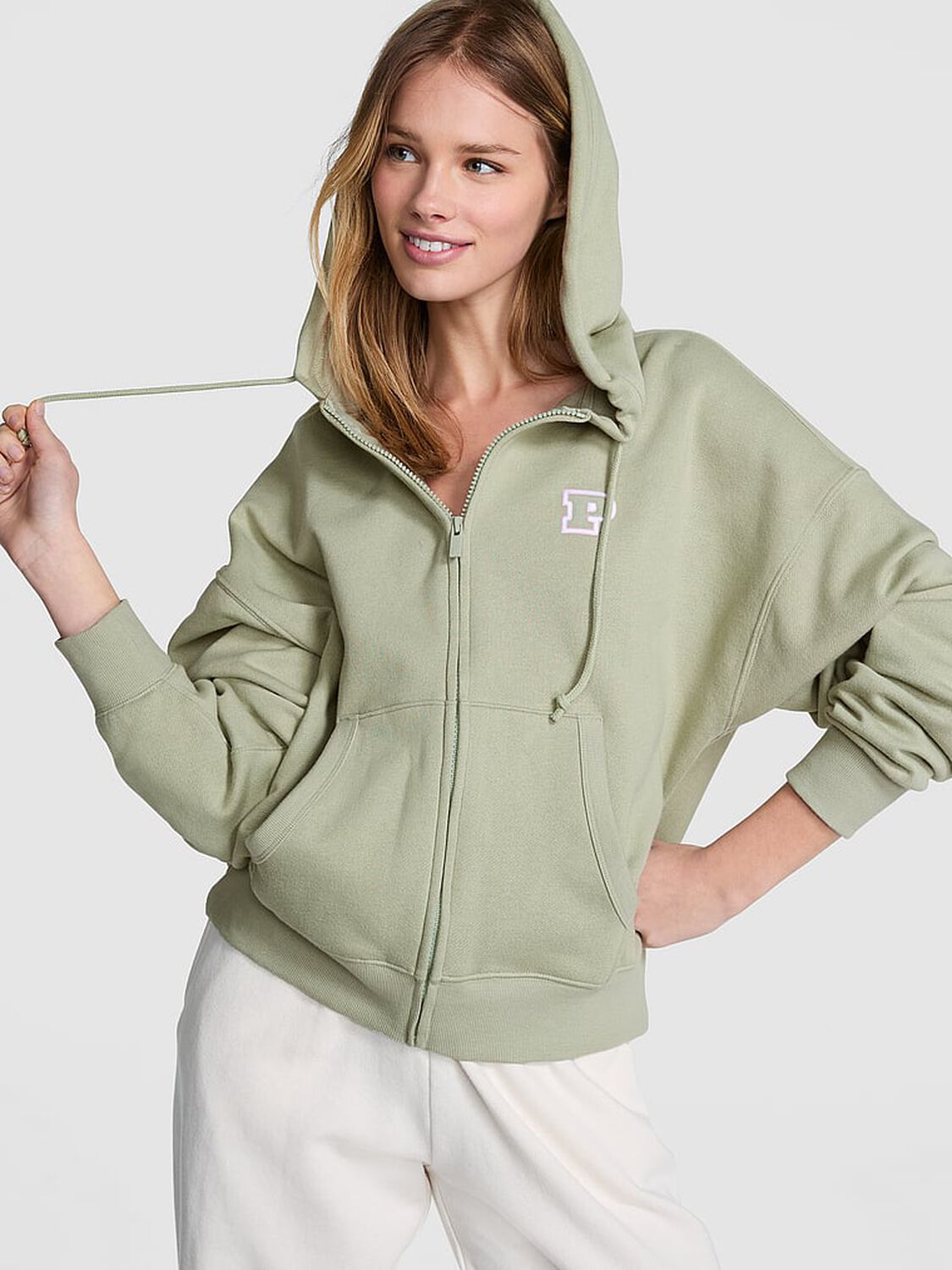 vs Pink Ivy Fleece Campus Full-Zip Hoodie Green Garden 1 of 4 