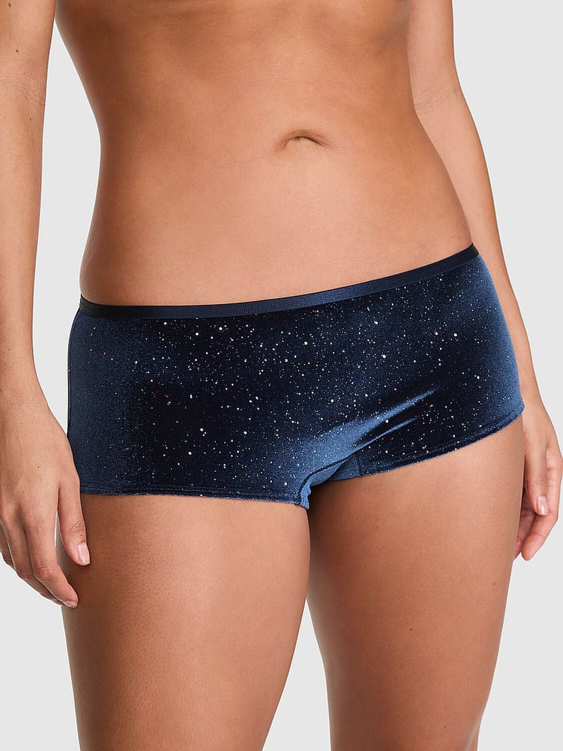 vs Pink Plush Touch Velour Boyshort Panty Noir Navy Confetti Velour 1 of 3 