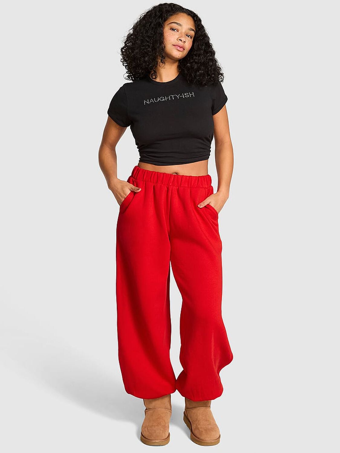 pink Pink Ivy Fleece Oversized Sweatpants Bright Vermillion 3 of 3 