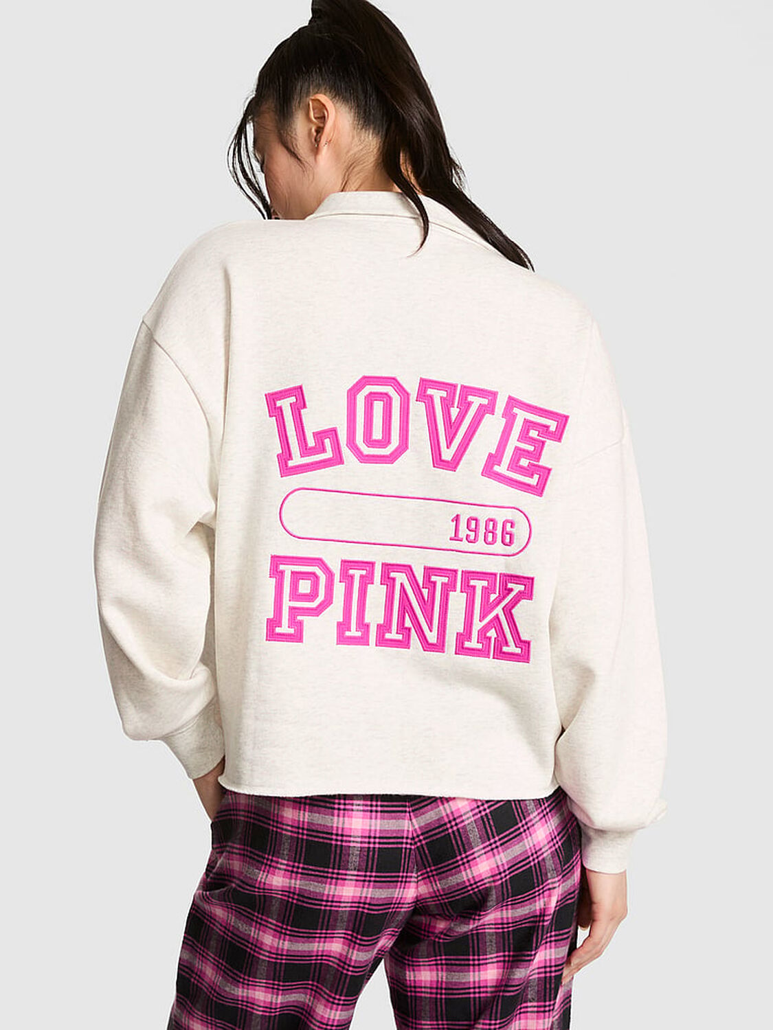 pink Pink Campus Fleece&trade; Quarter-Zip Straight-Cut Sweatshirt Snow Heather 2 of 3 