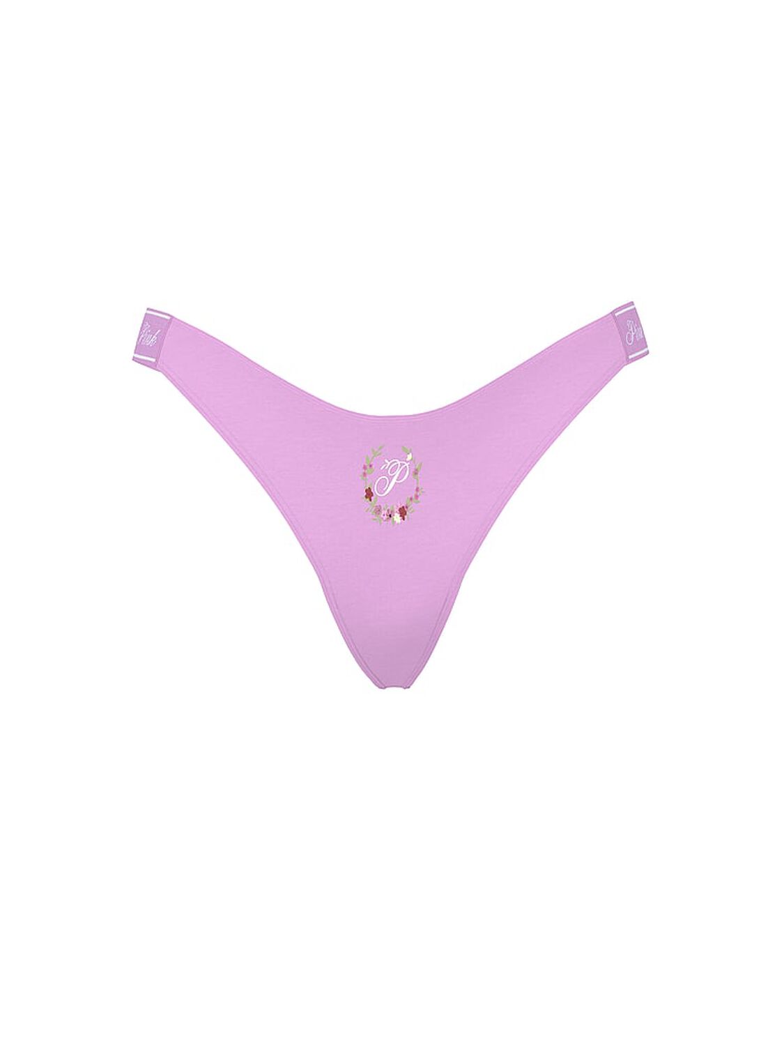 vs Pink Logo Cotton Shine High-Leg Thong Panty Lt Lilac With P Laurel Graphic 3 of 3 
