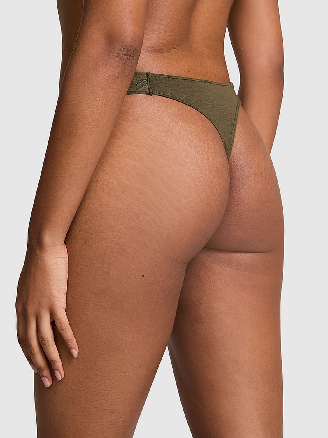 vs Pink Logo Cotton High-Leg Thong Panty Casual New Olive W Dog Graphic 2 of 3 