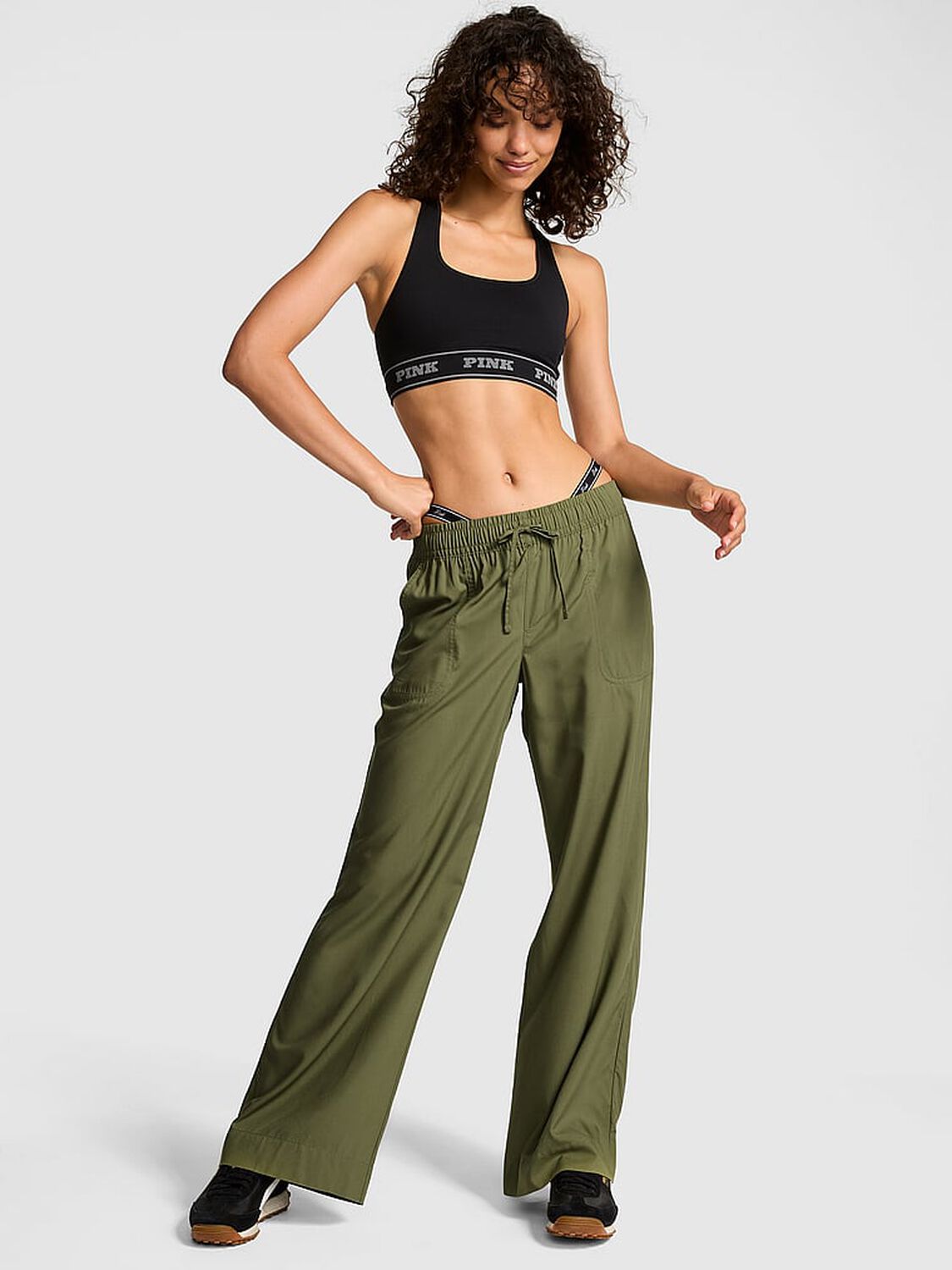vs Pink Everyday Easy Wide-Leg Pants Olive Shade 1 of 3 