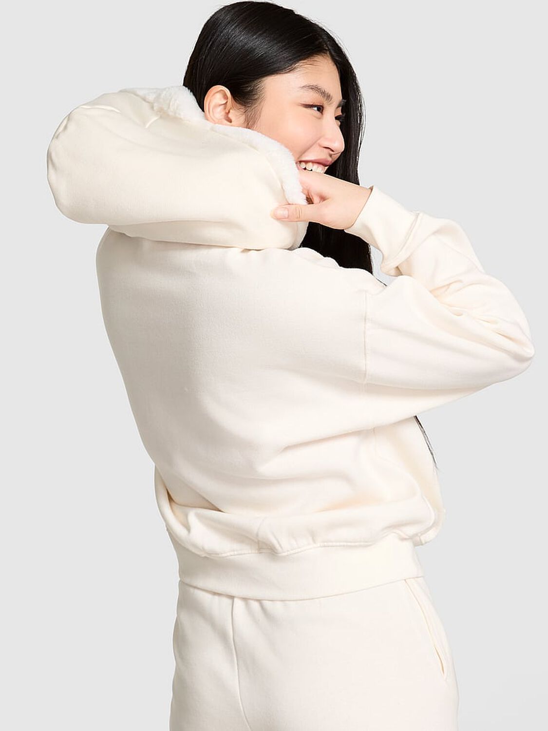 vs Pink Ivy Fleece Campus Full-Zip Hoodie Winter White Fur Lined Hood Santa'S Fave 2 of 3 