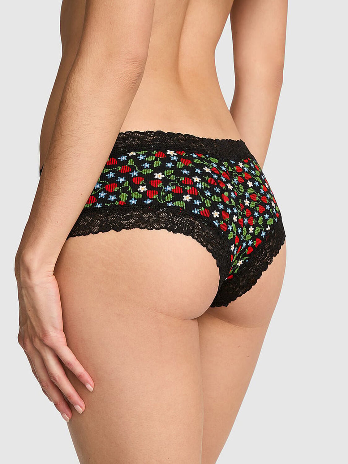 vs Pink Cotton Lace Trim Cheeky Panty Black Strawberry 2 of 3 