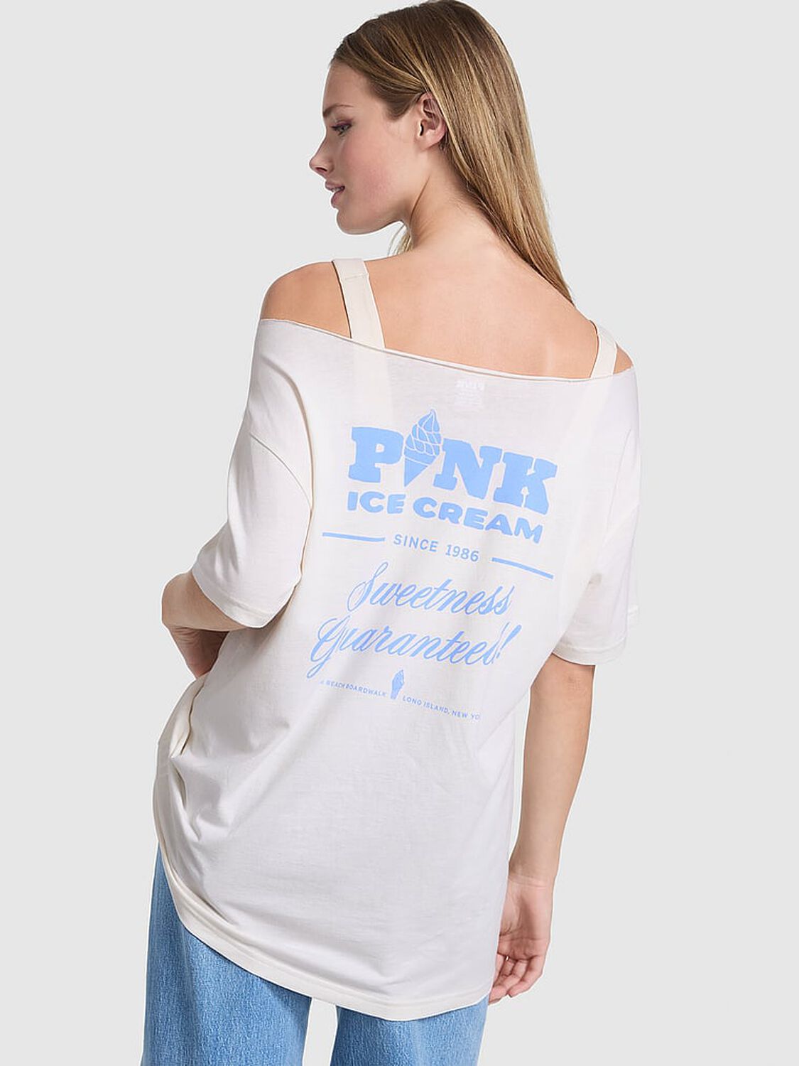 vs Pink Campus Cotton Off-The-Shoulder Tee Winter White Ice Cream 2 of 3 