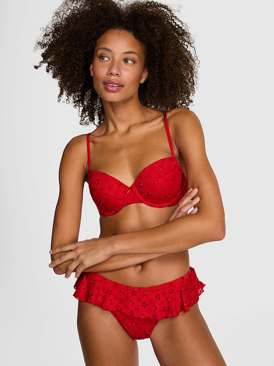 vs Pink By Frankies Bikinis Mae Eyelet Thong Bikini Bottom Bandana Red 2 of 3 