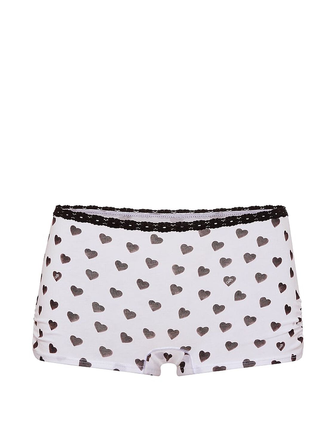 vs Pink Cotton Dorm Boyshort Panty White Heart With Black Lace 3 of 3 