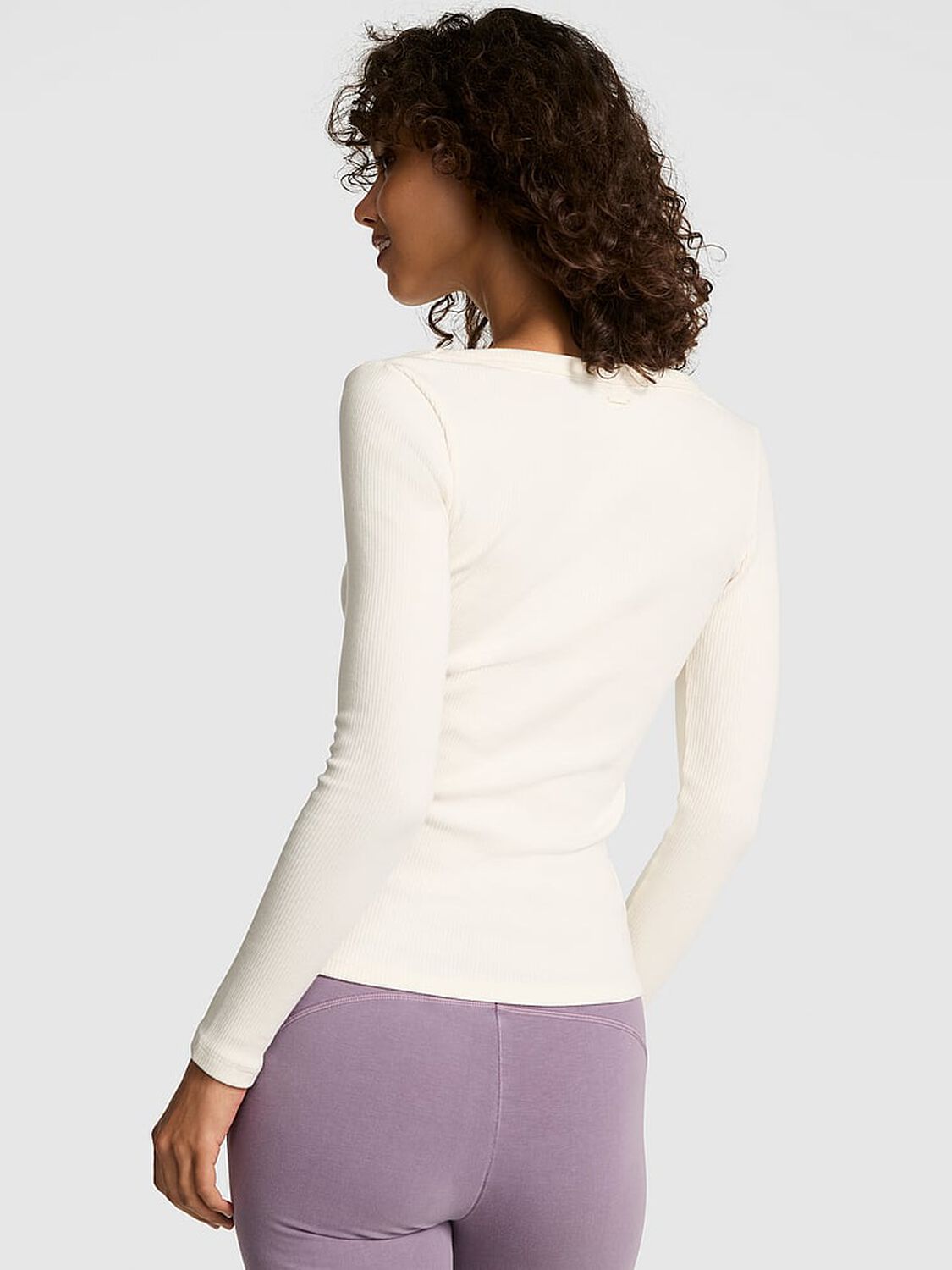 vs Pink Vintage Ribbed Scoop Long-Sleeve Tee Winter White 2 of 3 