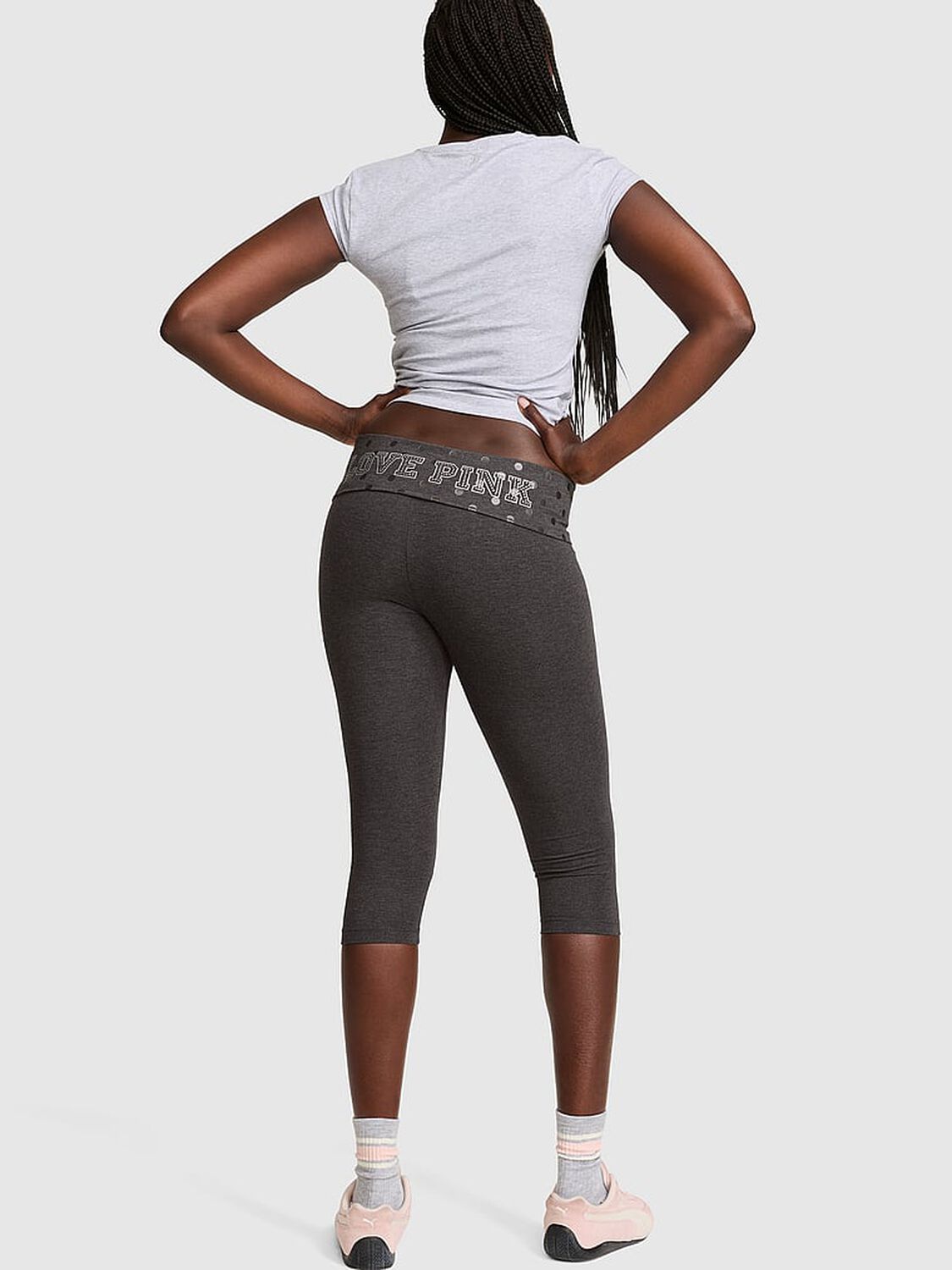 vs Pink All-Day Cotton&trade; Foldover Capri Leggings Charcoal Heather Grey 2 of 2 