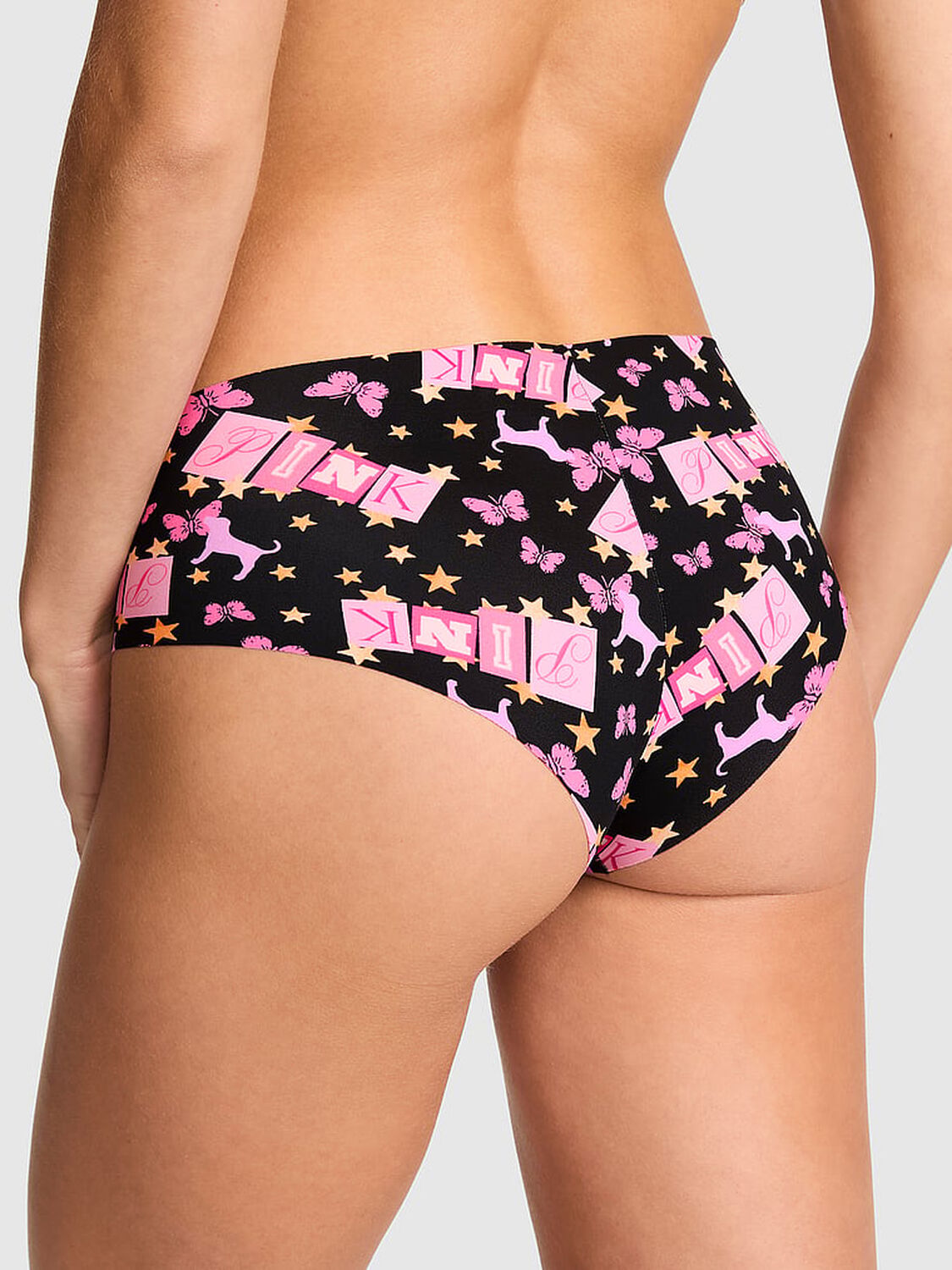 vs Pink No-Show Cheeky Panty Black Pink Butterfly Dog 2 of 3 
