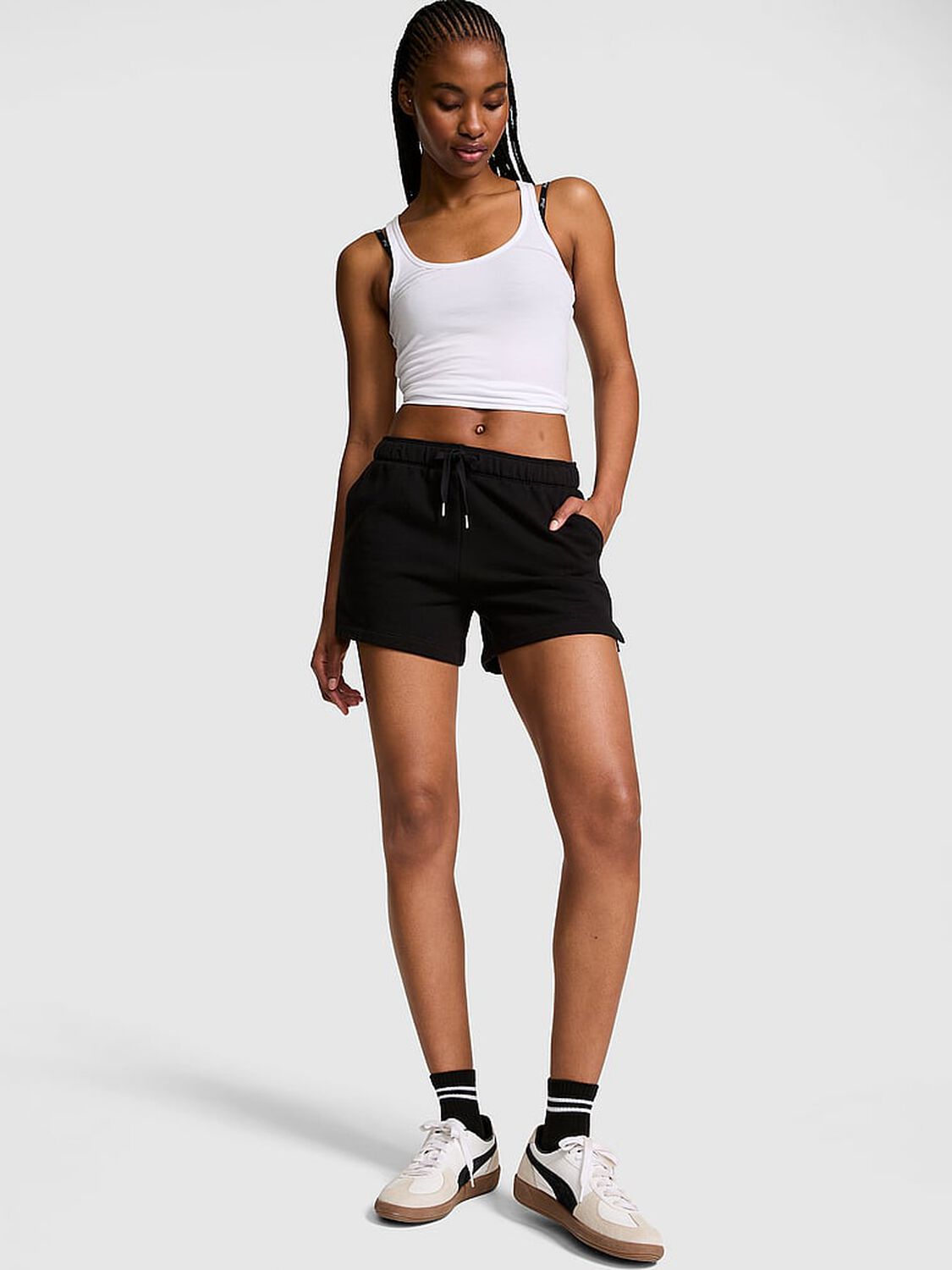 vs Pink Campus Fleece&trade; Roll-Down Shorts Pure Black 1 of 3 