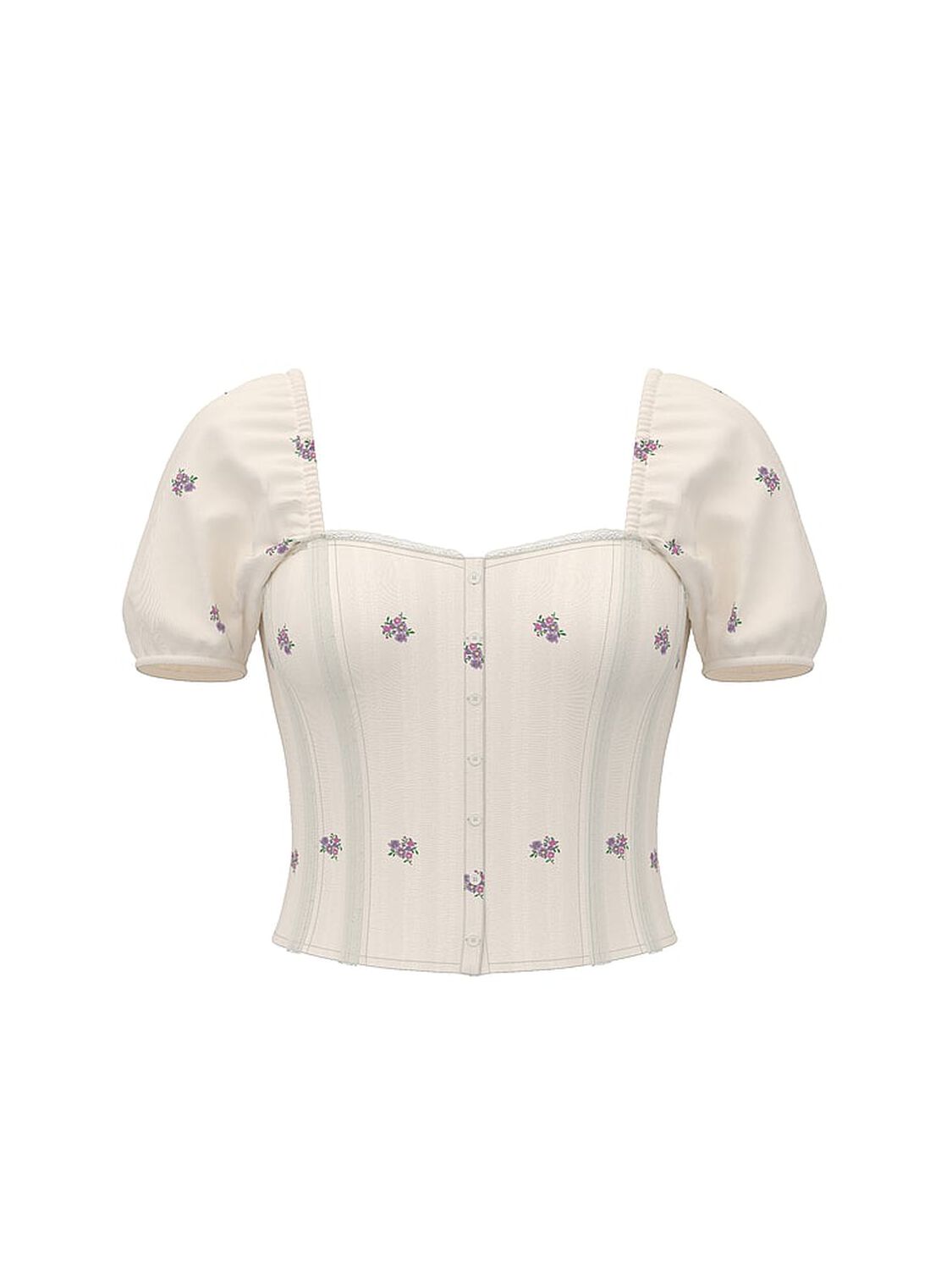 vs Pink Puff-Sleeve Corset Top Winter White Floral 3 of 3 