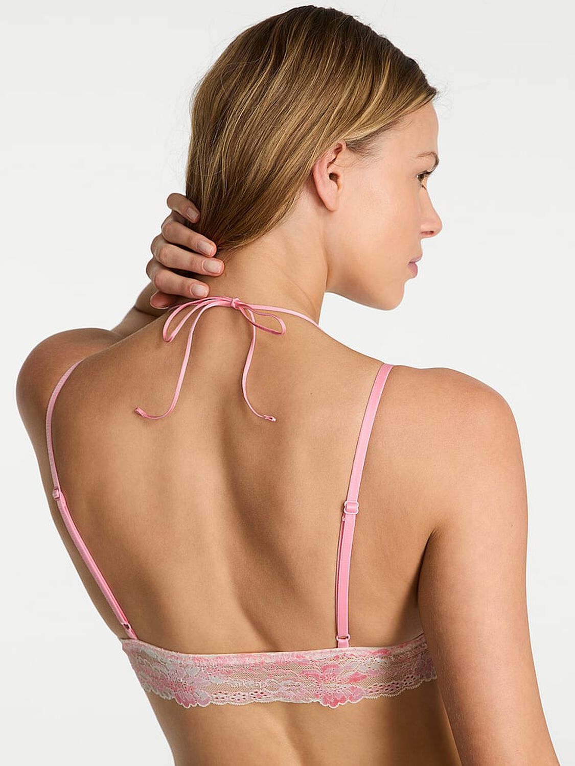 vs Pink Bralettes & Bra Tops Wink Lace Halter Triangle Bralette Petal Pink 1 of 2 