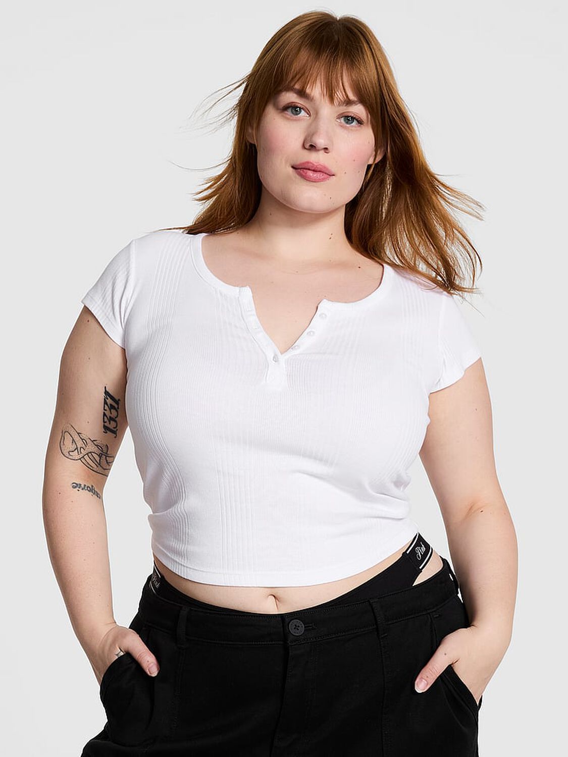 vs Pink Multi Rib Henley Tee Vs White 1 of 3 