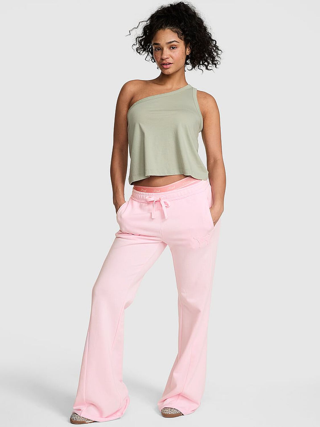 vs Pink Campus Terry&trade; Flare Pants Coconut Pink 1 of 4 