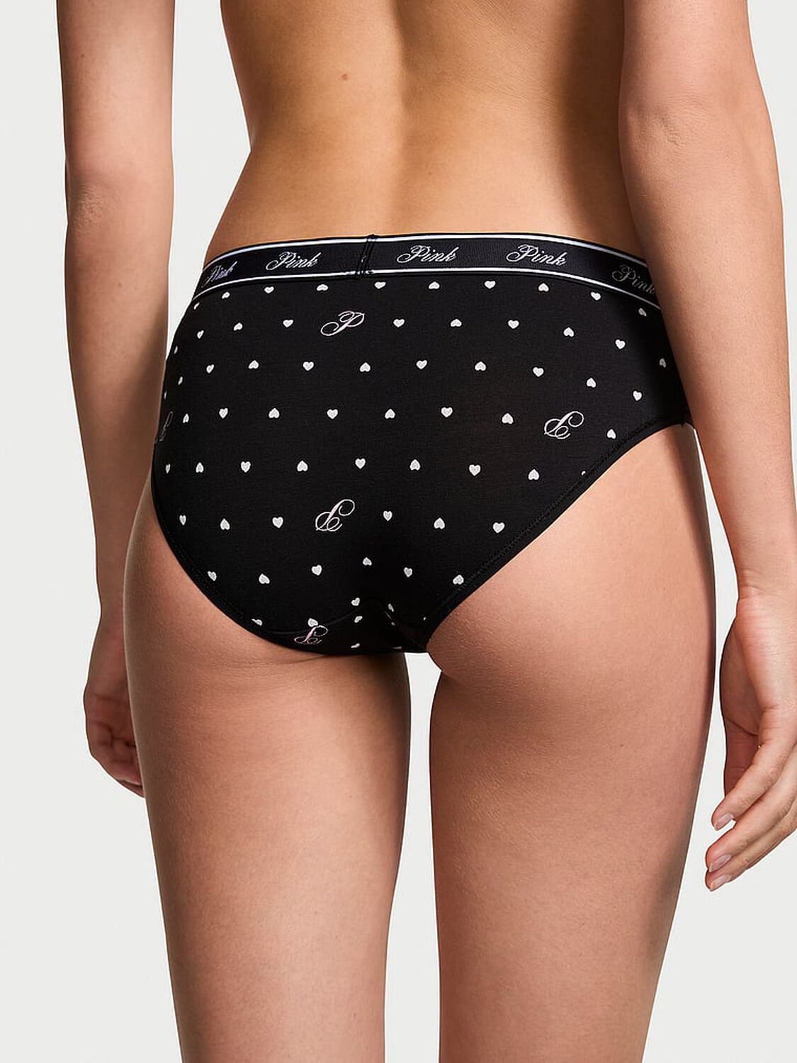 vs Pink Logo Cotton Hiphugger Panty Pure Black Script Heart P Print 2 of 3 