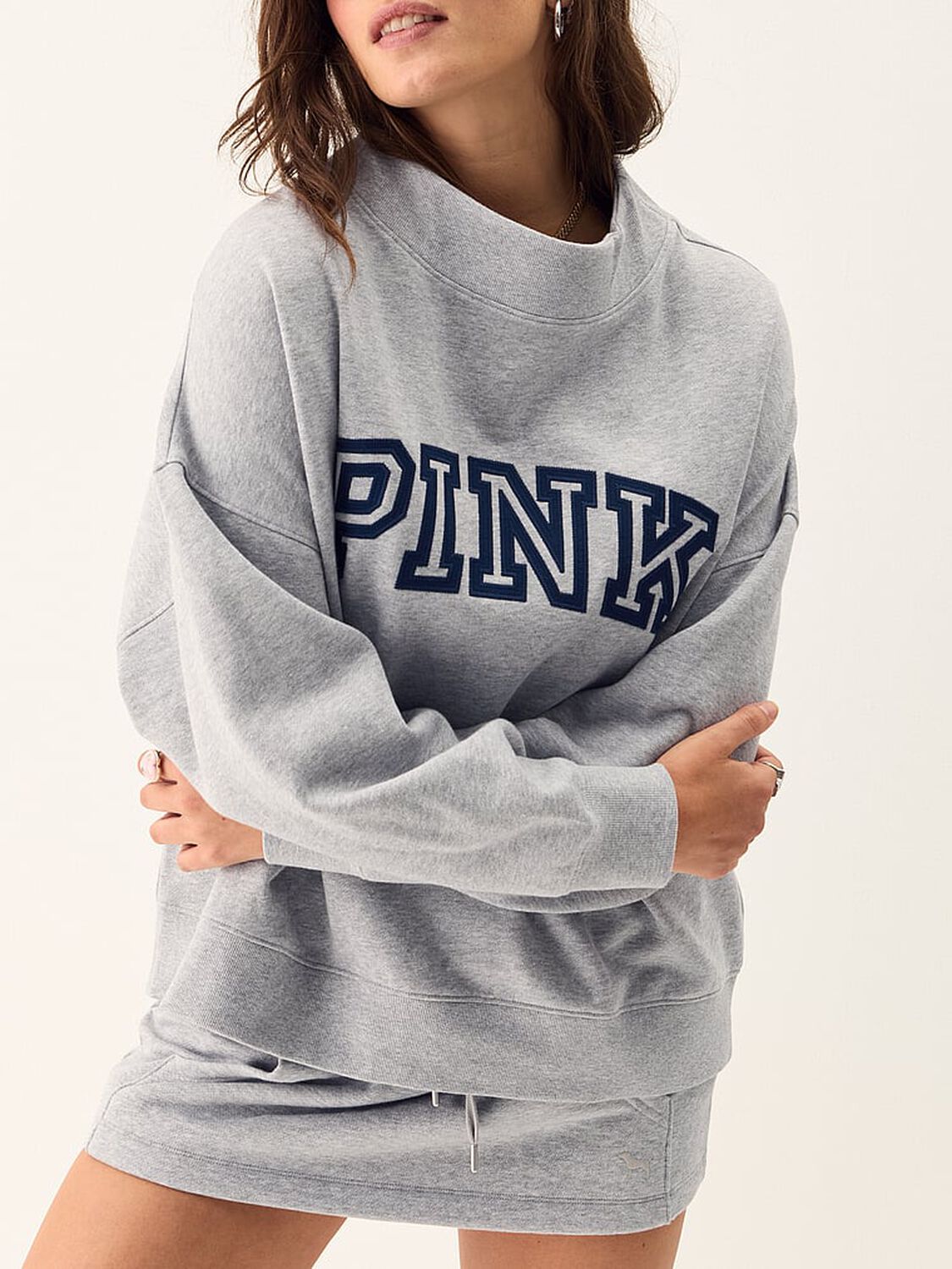 vs Pink Campus Fleece&trade; Oversized Mock-Neck Sweatshirt Heather Grey 4 of 4 