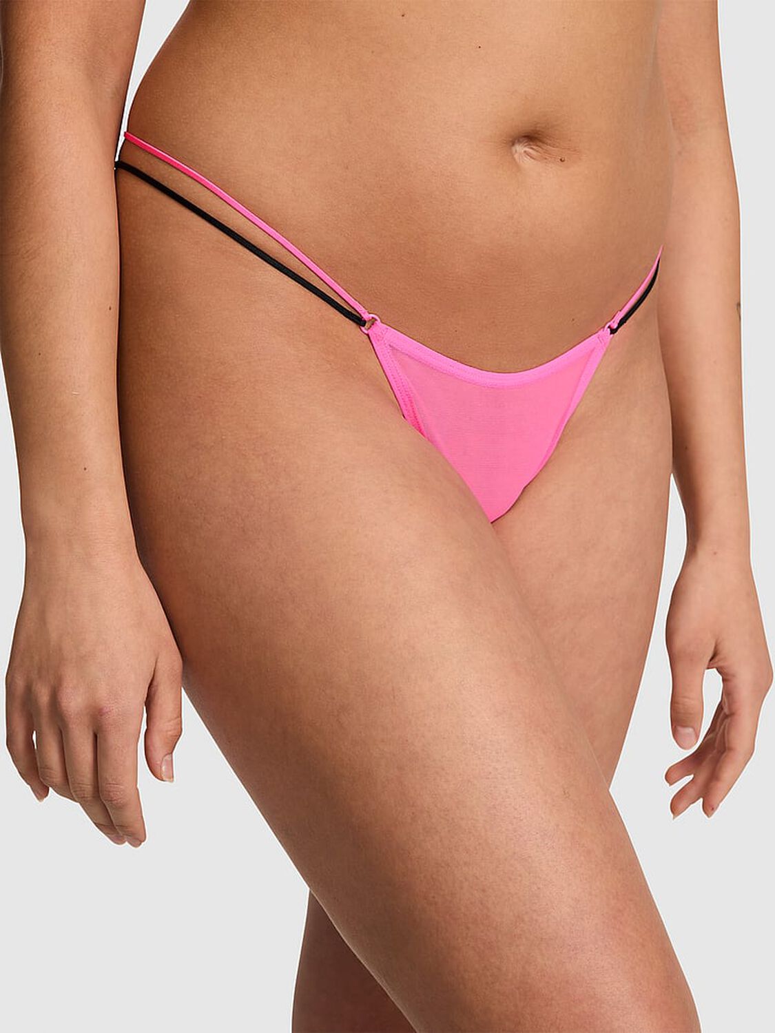 vs Pink Logo Mesh Strappy Micro Thong Panty Radiant Rose 1 of 3 
