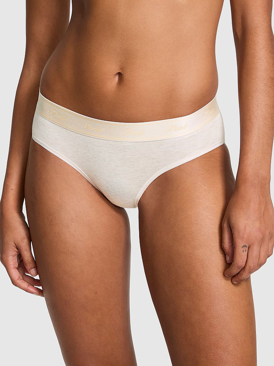 vs Pink Logo Cotton Hiphugger Panty Natural Heather 1 of 3 