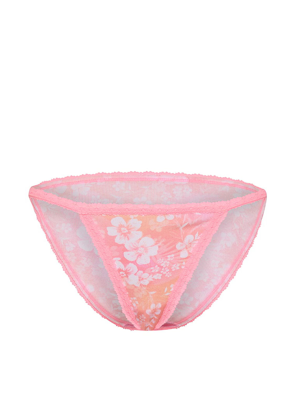 pink Pink PINK Wink&trade; Lace-Trim String Bikini Panty Rose Chiffon Hibiscus Floral Print 3 of 3 