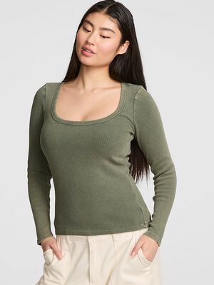 Vintage Ribbed Scoop Long-Sleeve Tee