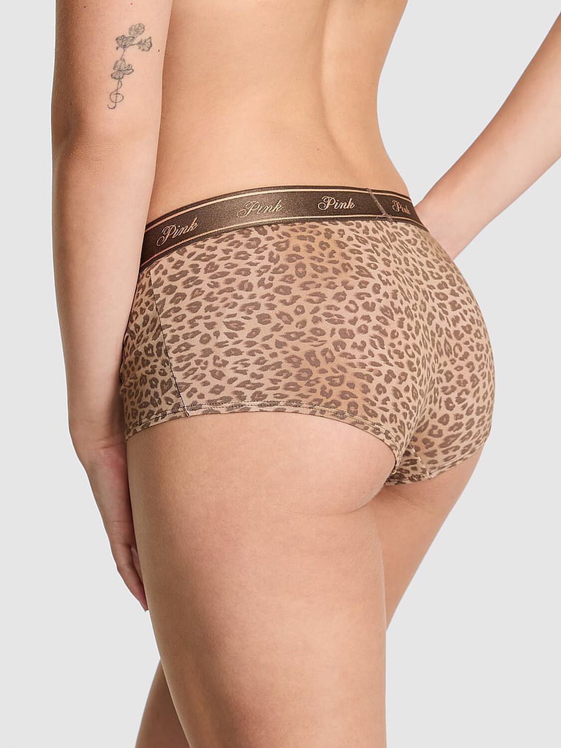 vs Pink Logo Cotton Boyshort Panty Birch Brown Leopard Print 2 of 4 